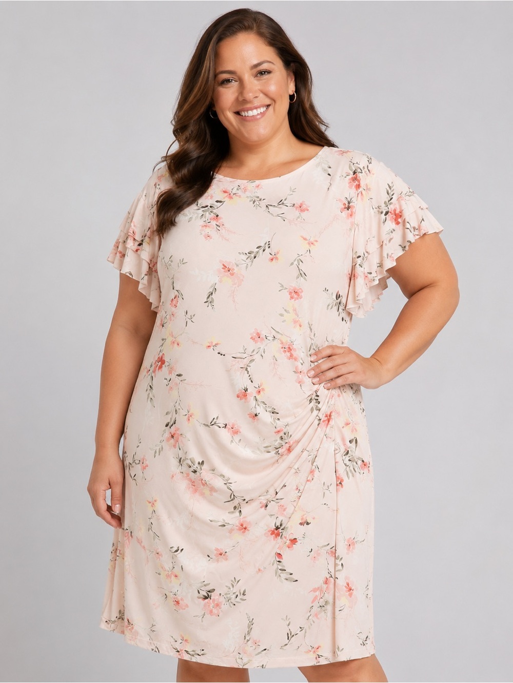 Ralph Lauren Blush Floral‎ Ruffle-Sleeve Mini Dress 20W